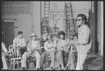 Gilbert Moses [right] and ensemble in rehearsal for the stage production Ain't Supposed to Die a Natural Death