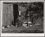 A milk tester for the Triple B milk testing associations. His equipment includes test tubes, pipettes, a centrifuge and laboratory apparatus seldom found on the farm. Black Hawk County, Iowa