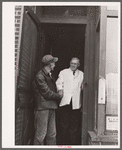 Rehabilitation client after receiving treatment leaves office of dentist participating in FSA (Farm Security Administration) health program. Saint Charles County, Missouri