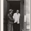 Rehabilitation client after receiving treatment leaves office of dentist participating in FSA (Farm Security Administration) health program. Saint Charles County, Missouri