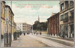Des Voeux Road and electric car, Sailor's Home and St. Peter's Church, Hongkong