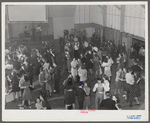 Woodville, California. FSA (Farm Security Administration) farm workers' community. Saturday night dance in the auditorium of the community house
