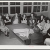 Woodville, California. FSA (Farm Security Administration) farm workers' community. Sewing class in the community building. The teacher is supplied by WPA (Work Projects Administration)