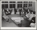 Woodville, California. FSA (Farm Security Administration) farm workers' community. Sewing class in the community building. The teacher is supplied by WPA (Work Projects Administration)