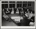 Woodville, California. FSA (Farm Security Administration) farm workers' community. Sewing class in the community building. The teacher is supplied by WPA (Work Projects Administration)