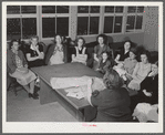 Woodville, California. FSA (Farm Security Administration) farm workers' community. Sewing class in the community building. The teacher is supplied by WPA (Work Projects Administration)