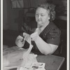 Woodville, California. FSA (Farm Security Administration) farm workers' community. Sewing class in the community building. The teacher is supplied by WPA (Work Projects Administration)