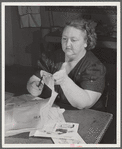 Woodville, California. FSA (Farm Security Administration) farm workers' community. Sewing class in the community building. The teacher is supplied by WPA (Work Projects Administration)