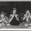 Tulare County, California. FSA (Farm Security Administration) farm workers' camp. Girl scouts learning to knit