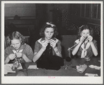 Tulare County, California. FSA (Farm Security Administration) farm workers' camp. Girl scouts learning to knit