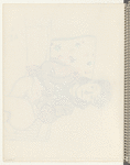 Seated figure with folded arms, looking forward; colorful pillow (?) behind