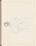 Seated figure with cane,  crossed legs