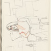 Seated figure facing forward; furniture and pictures sketched in