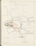 Seated figure facing forward; furniture and pictures sketched in