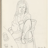 Seated figure, one leg pulled up on chair