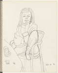 Seated figure, one leg pulled up on chair