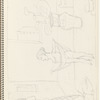 Figure in profile, left, looking at partial nude (statue?) on table