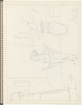 Figure in profile, left, looking at partial nude (statue?) on table