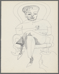 Untitled [Seated figure, holding drink, talking to another in foreground]