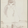 Untitled [Woman at table with hand to face]