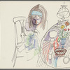 Untitled [Woman sewing at set table]