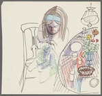 Untitled [Woman sewing at set table]