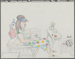 Untitled [Seated woman wearing visor]