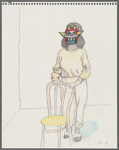 Untitled [Masked figure holding chair]