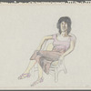Untitled [Seated woman in skirt, t-shirt and sandals]