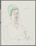 Untitled [Seated figure reading, wearing hat]