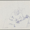 Untitled [Man seated at table; dog nearby]