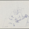 Untitled [Man seated at table; dog nearby]