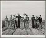 Eleven Mile Corner, Arizona. FSA (Farm Security Administration) farm workers' community. Boys learning to garden in the vocational training class. This is vocational training as provided for in the Smith-Hughes bill