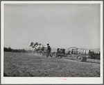 Mormon farmer driving cooperative fruit sprayer to his orchard. Cache County, Utah