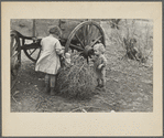 Children of Earl Pauley, playing with dolls in tumbleweed, near Smithland, Iowa