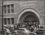 Crowd coming out of Pilgrim Baptist Church. Southside of Chicago, Illinois