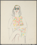 Untitled [Seated woman in floral dress, wearing glasses]