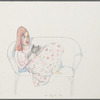 Untitled [Figure with feet up; cat and blanket on lap]