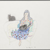 Untitled [Seated figure with cat on lap; second cat on sofa back]