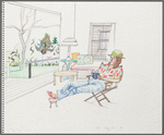 Untitled [Figure reading; feet on footstool]