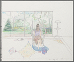 Untitled [Seated figure before huge picture window; landscape in background]