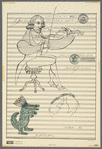 Untitled [Seated violinist; alligator; on sheet music]