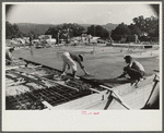 Construction work on new community building, Tygart Valley Homesteads, West Virginia