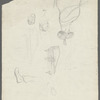 Rudyard Kipling holding a money bag, Shakespeare watching and George Meredith (?) and A. C. Swinburne (?) sitting in the clouds. 