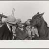 Mr. Hydrick, county supervisor, and Mr. Melody Tillery examining mouth and teeth of his mare, which has mule colt. Pike County, near Tray, Alabama