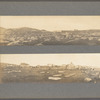 Rocky landscape with small settlement of houses and other temporary structures ; Rocky landscape with small settlement of houses and other temporary structures; tents, and skins drying