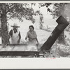 Skimming the boiling cane juice to make sorghum syrup at cane mill near Carr, Orange County, North Carolina
