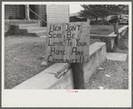 Picket's sign outside copper mine during strike. Ducktown, Tennessee