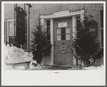 Front door of white Cupboard Inn, old home converted into tavern for winter and summer visitors. Woodstock, Vermont