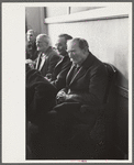 Townspeople listening to discussion during town meeting, Woodstock, Vermont